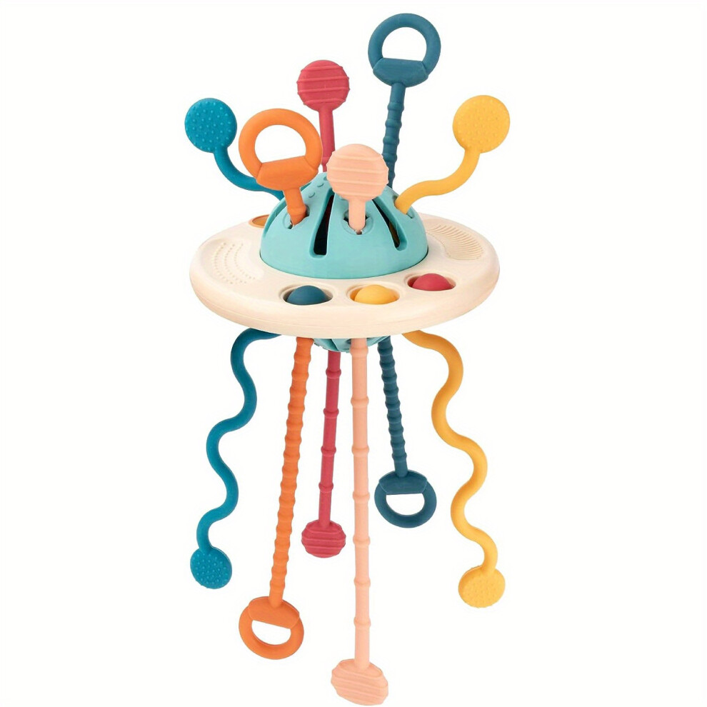 Srj Star (Blue) Montessori Silicone Sensory Toy For Babies And Toddlers - Travel-Friendly Pull String Toy Blue