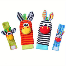 (Giraffe) 4pairs Baby Wrist Rattles Sock Toys, Newborn Baby Sock Toys