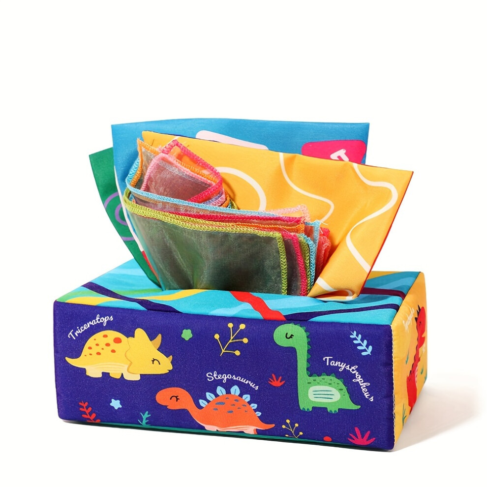 (Dinosaurs) Montessori Baby Sensory Toy Set - Crinkle Paper Scarves and Tissue Box Toy