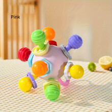 (Pink) Sensory Grasping Toy for Babies and Toddlers - Cute and Colorful Ringing Toy