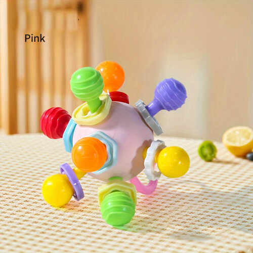 (Pink) Sensory Grasping Toy for Babies and Toddlers - Cute and Colorful Ringing Toy