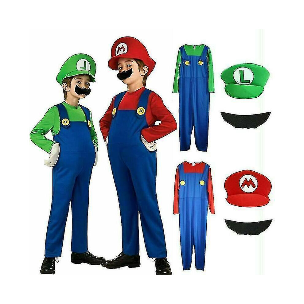 (Red, 10-12 years) Kids Boys Girls Super Mario Luigi Plumber Bros Fancy Dress Party Outfits Costume Hk