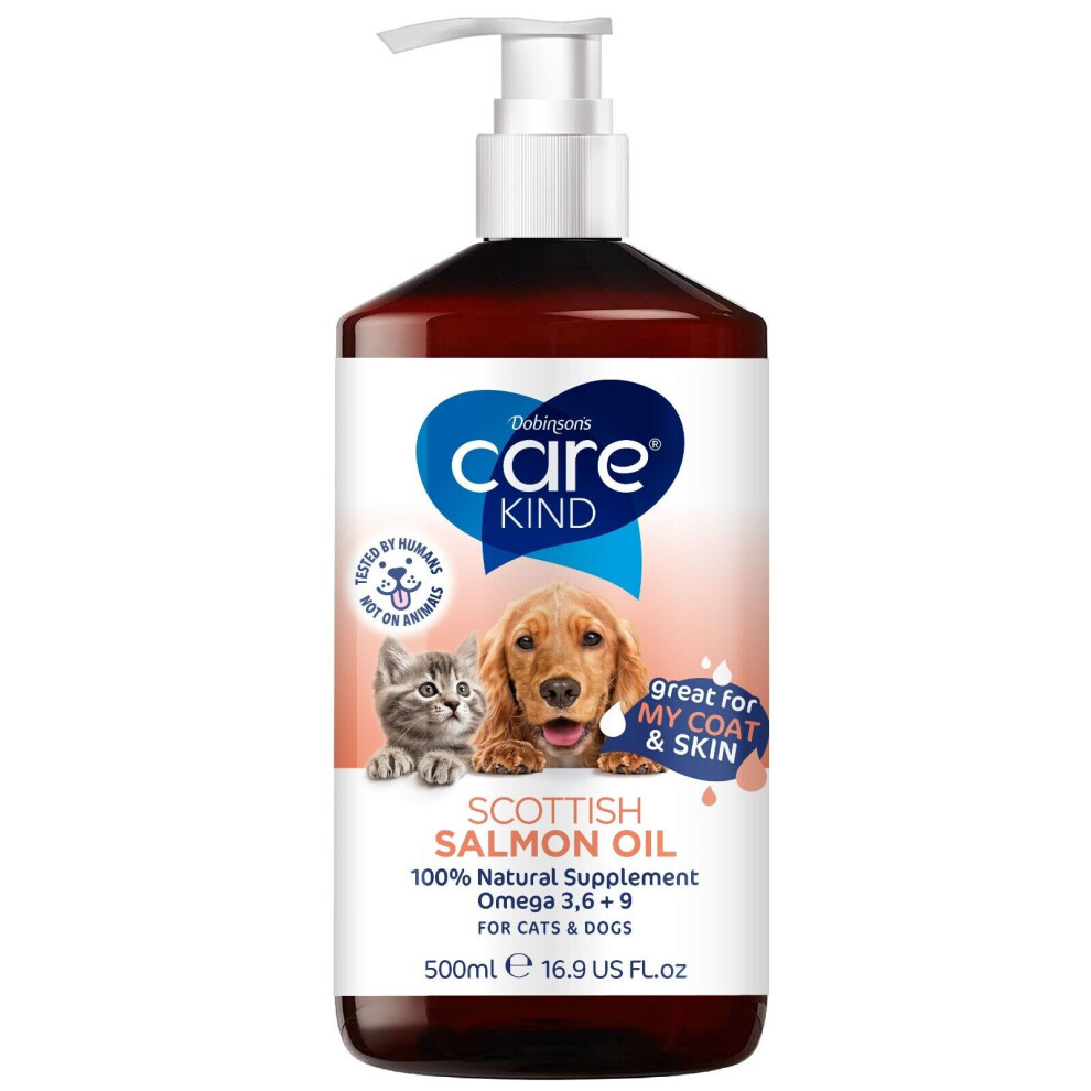 Carekind Scottish Salmon Oil 500ml with Pump 100% Pure Oil for Dogs, Cats & Pets Omega 3,6,9