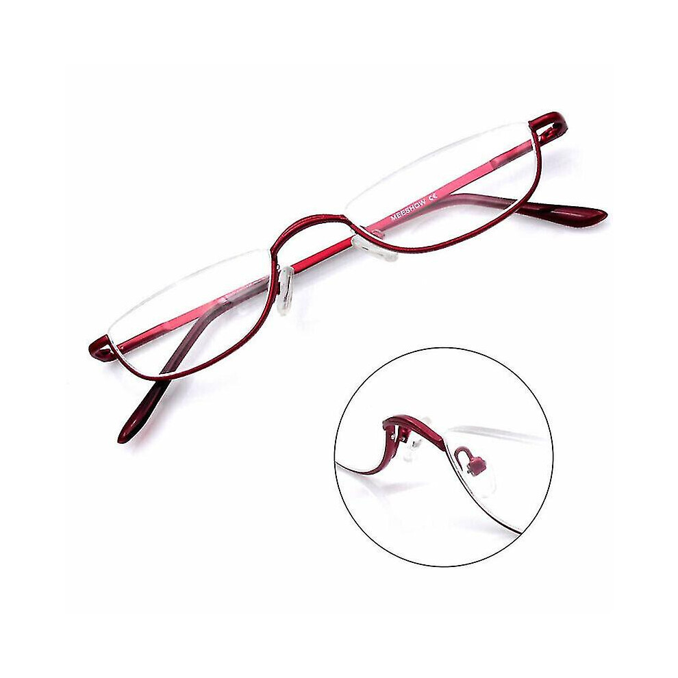 (Red, 4.00 strength) Reading Glasses Metal Spring Hinges Half Moon Semi Rimless Readers  1.0~ 4.0