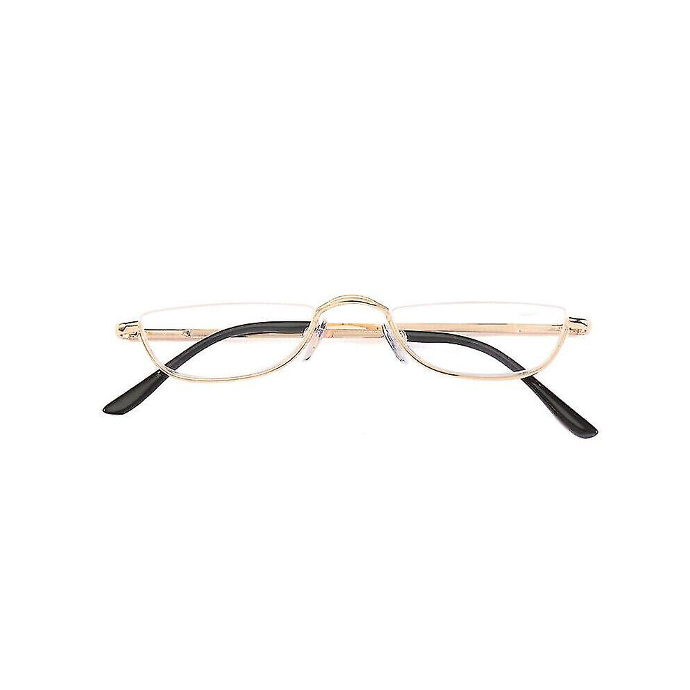 (Gold, 1.50 strength) Reading Glasses Metal Spring Hinges Half Moon Semi Rimless Readers  1.0~ 4.0