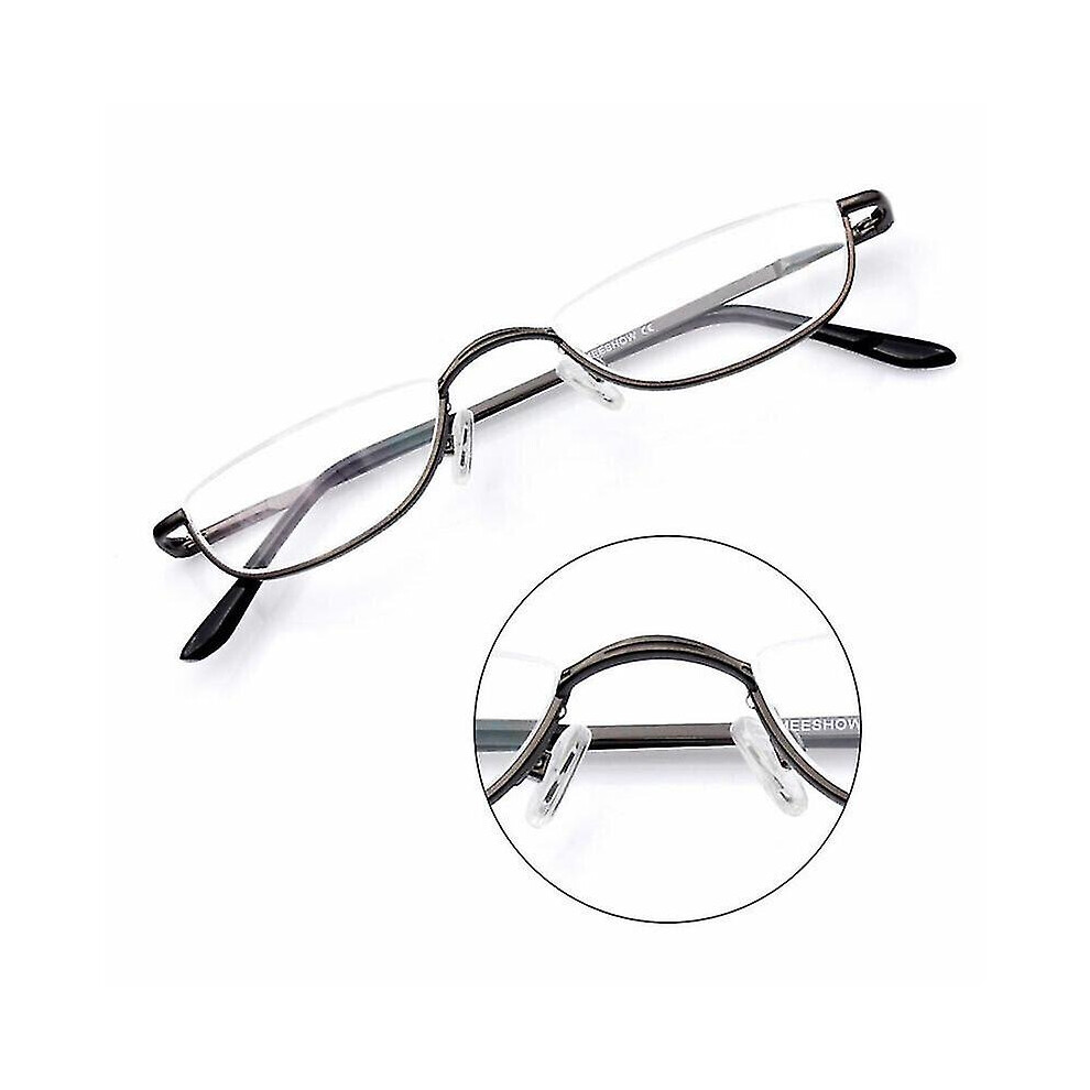 (Gunmetal, 3.50 strength) Reading Glasses Metal Spring Hinges Half Moon Semi Rimless Readers  1.0~ 4.0