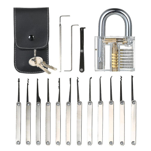Transparent 15pcs Lock Picking Set Kit Tool With Transparent Practice Training Padlock Lock For Lock