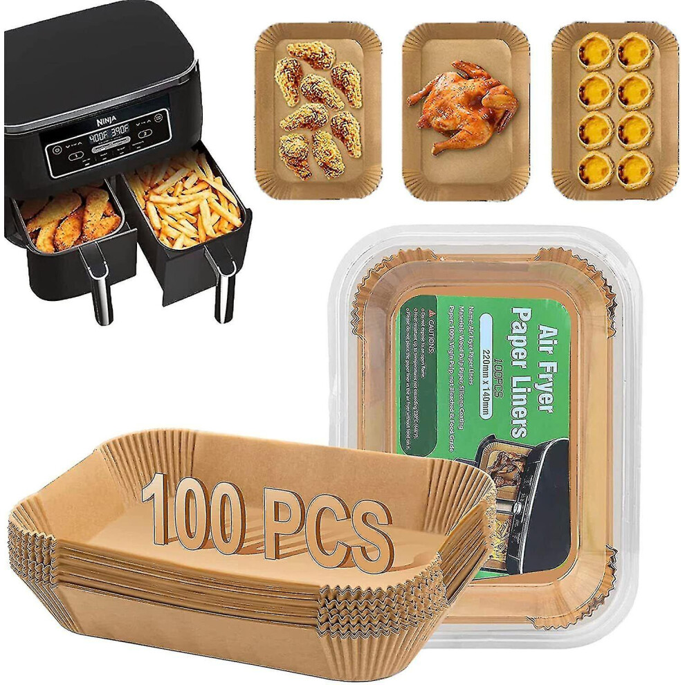 100pcs Air Fryer Liners 22x14cm Non-Stick Parchment Paper for Ninja Dual Zone AF300UK/AF400UK