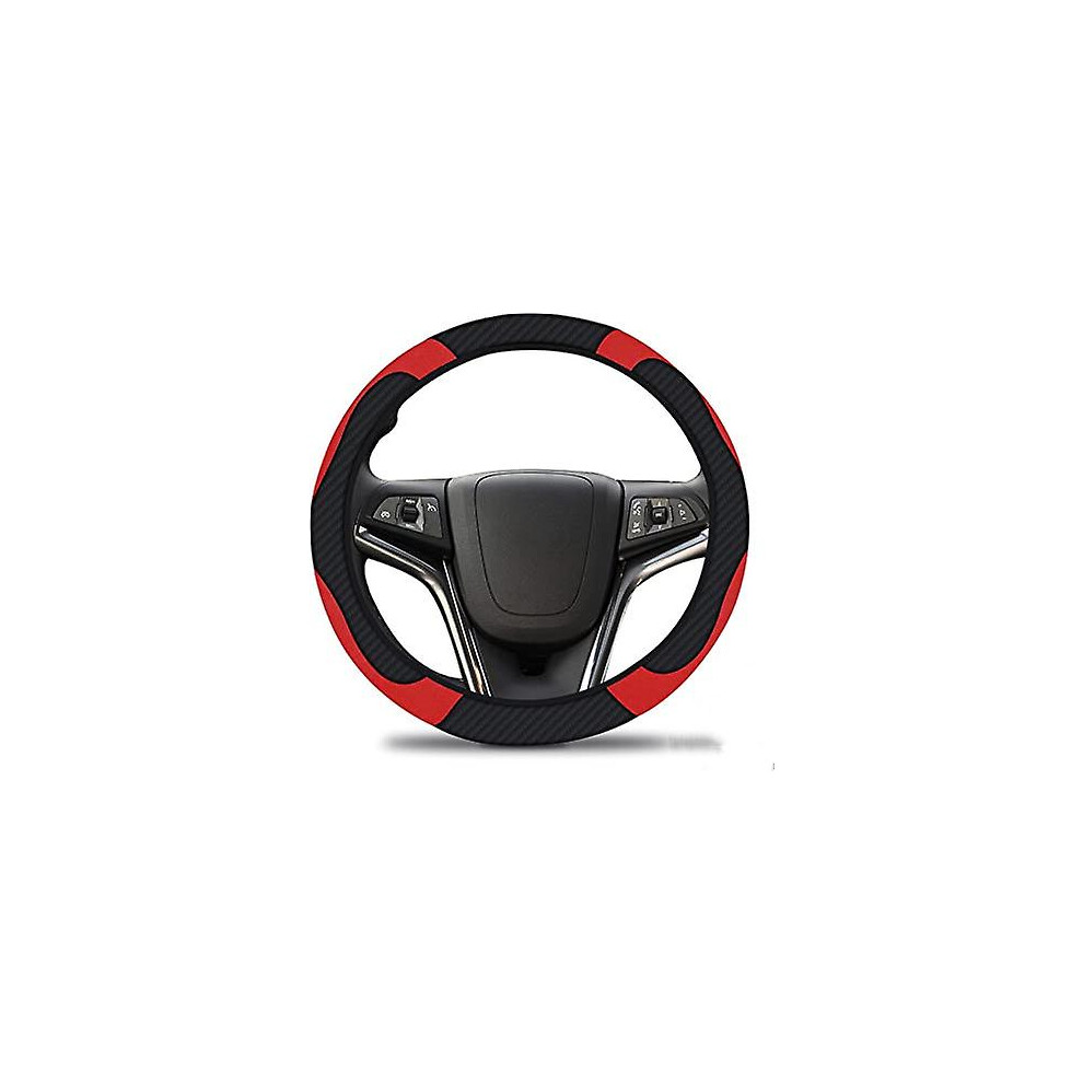 (37-39Cm) Microfiber Leather Steering Wheel Cover, Breathable Pu Car Steering Wheel Cover With Hand Brake Cover Black/Red 9430790290953