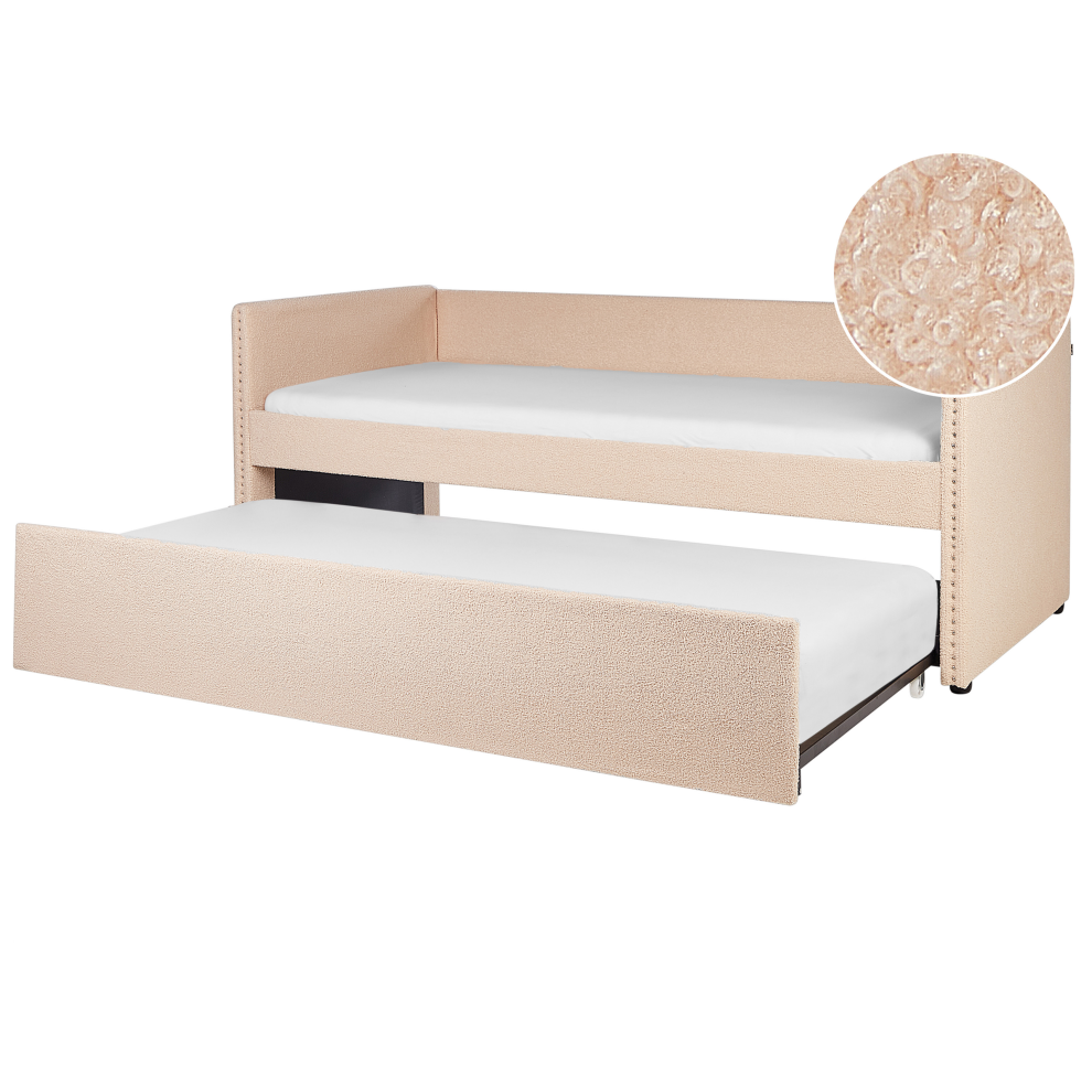 Boucle EU Single Trundle Bed Peach TROYES