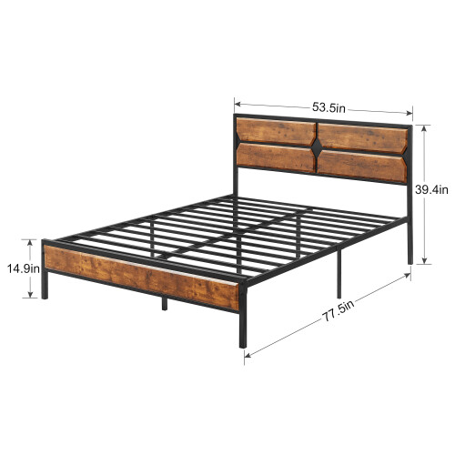 VECELO Double Bed Frame For Bedroom Wood Pine Headboard 1