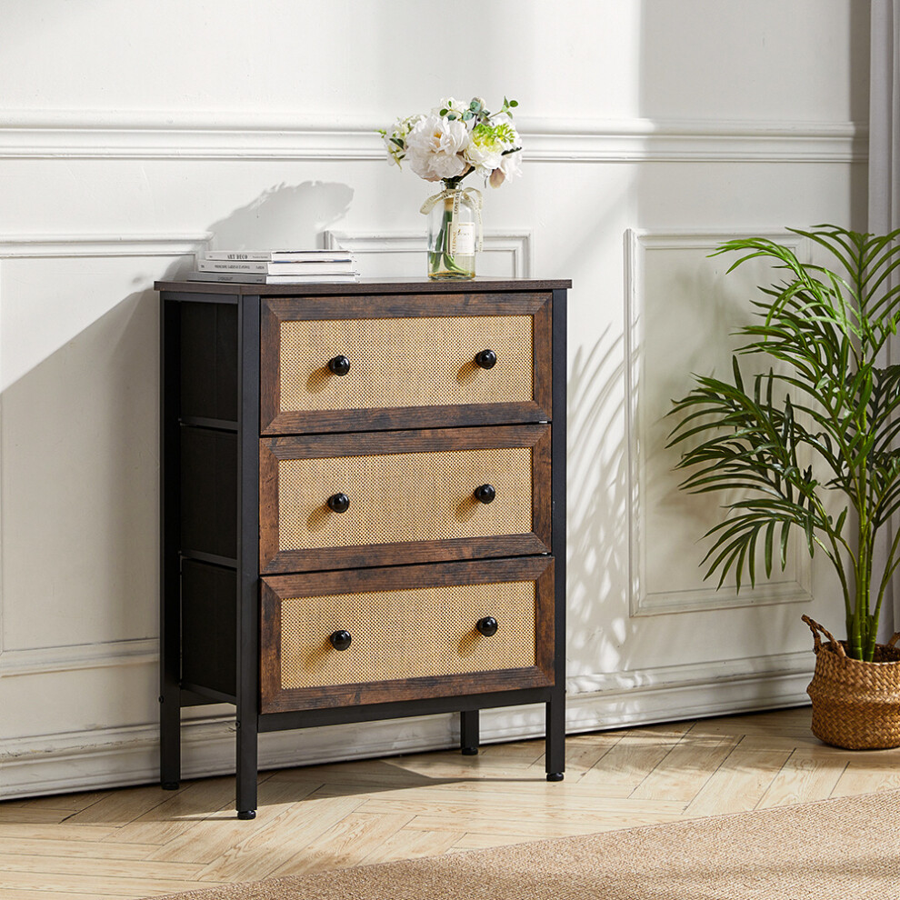 3-Drawer Rustic Rattan Storage Cabinet