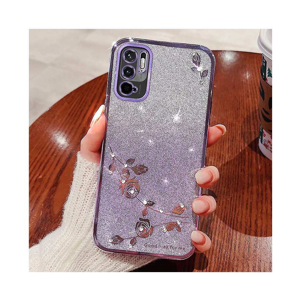 (Purple) Back Case For Xiaomi Redmi Note 10 5G / 10T 5G / 11Se 5G / Poco M3 Pro 4G / 5G Gradient Glitter Flower Rhinestone Tpu Phone Cover Purple 9430790318916
