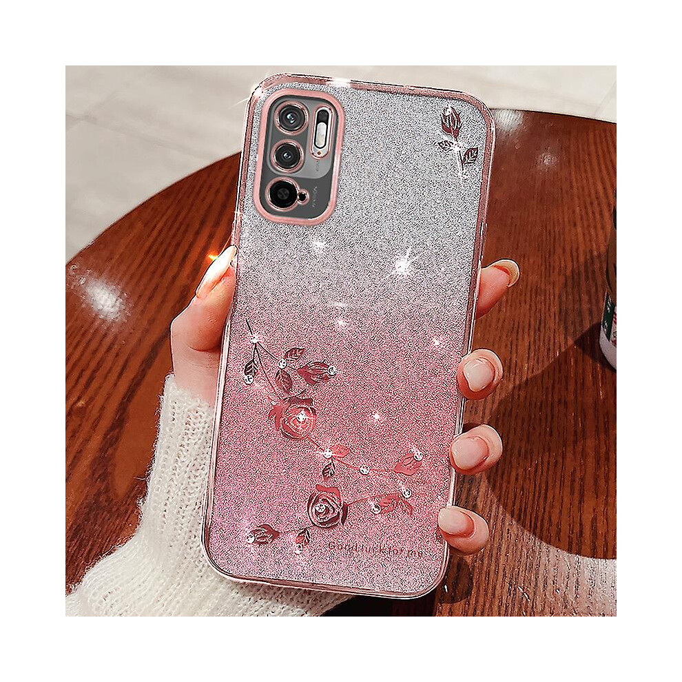 (Rose ) Back Case For Xiaomi Redmi Note 10 5G / 10T 5G / 11Se 5G / Poco M3 Pro 4G / 5G Gradient Glitter Flower Rhinestone Tpu Phone Cover Gold 9430790318923