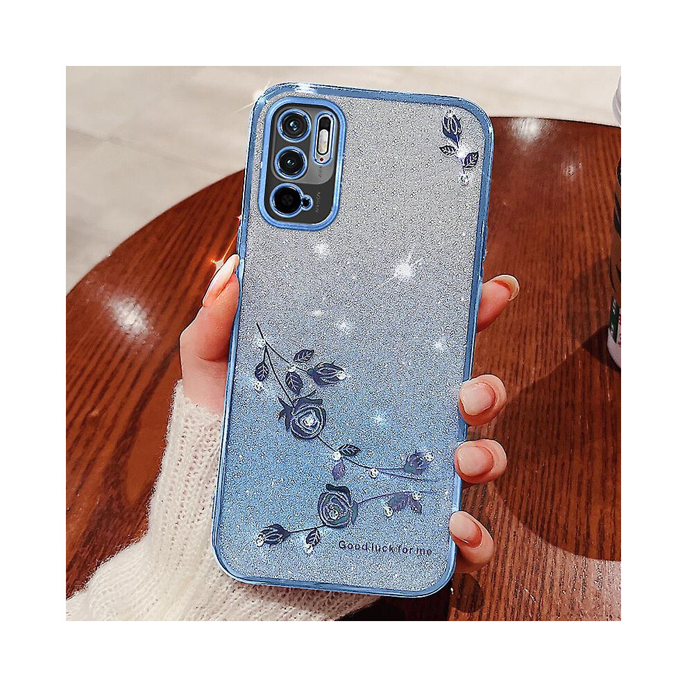 (Blue) Back Case For Xiaomi Redmi Note 10 5G / 10T 5G / 11Se 5G / Poco M3 Pro 4G / 5G Gradient Glitter Flower Rhinestone Tpu Phone Cover Blue 9430790318930