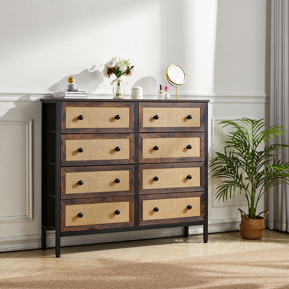 8-Drawer Rustic Rattan Storage Cabinet
