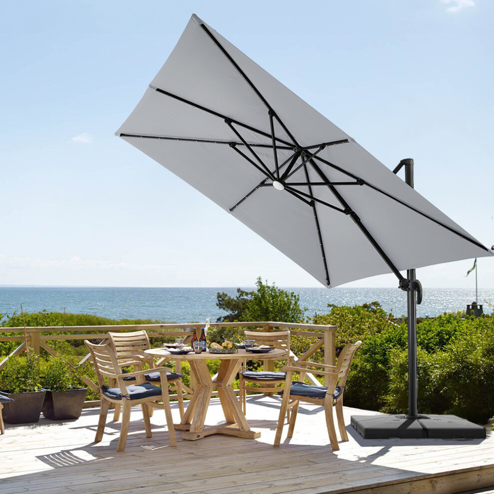 3m Cantilever Parasol with 360 Degree Rotation Outdoor Patio Rectangle Offset Umbrella with Solar LED