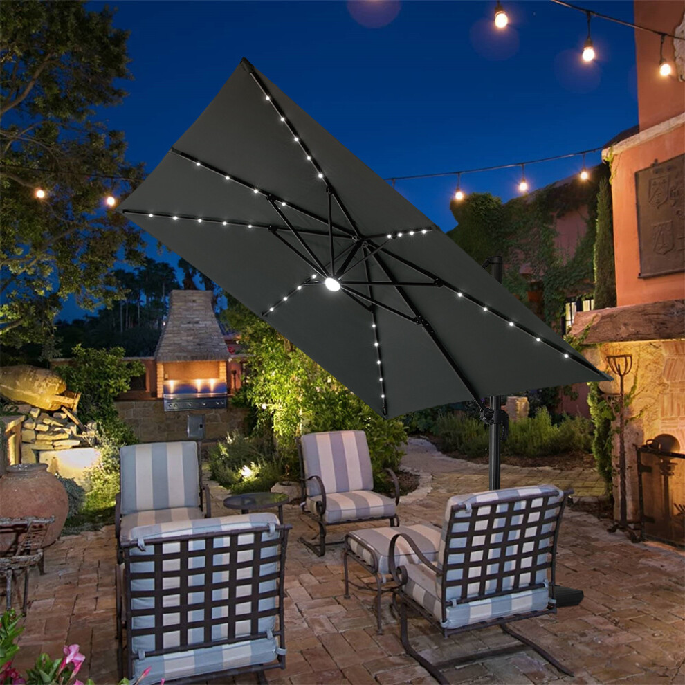 Square Cantilever Parasol with Solar-Powered LED Lights