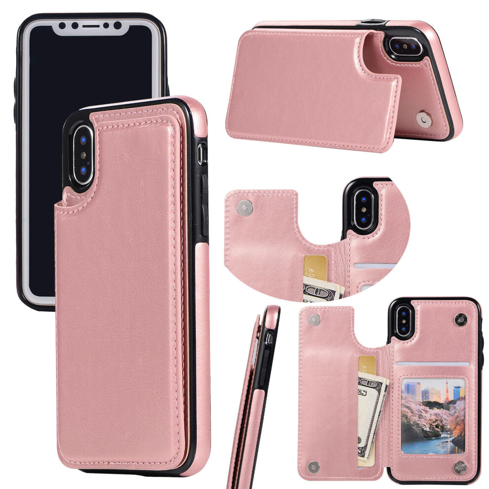 (Rose gold, iPhone13 mini5.4) Applicable To IPhone15 Mobile Phone Leather Case Crazy Horse Pattern Apple 13Pro Mobile Phone Case Anti -Fall Card Prote