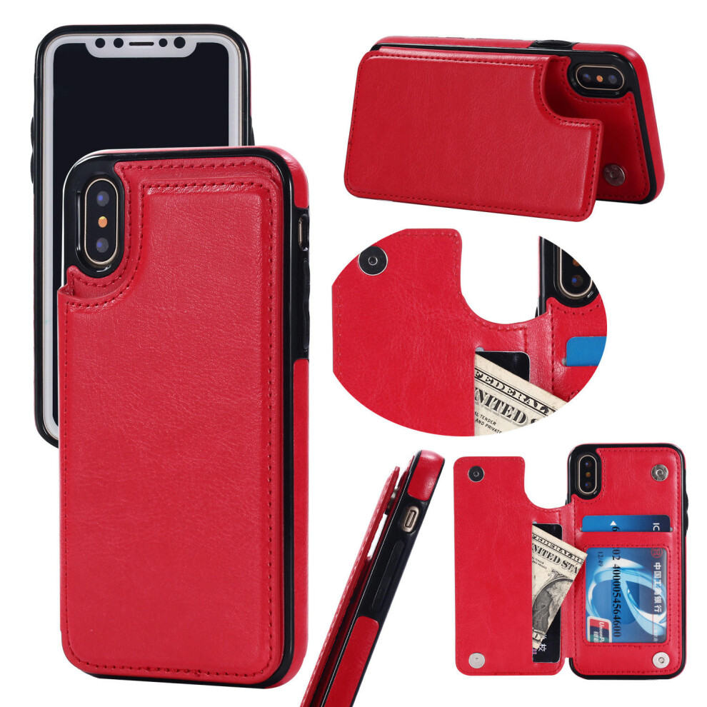 (red, iPhone14 6.1) Applicable To IPhone15 Mobile Phone Leather Case Crazy Horse Pattern Apple 13Pro Mobile Phone Case Anti -Fall Card Protection Set