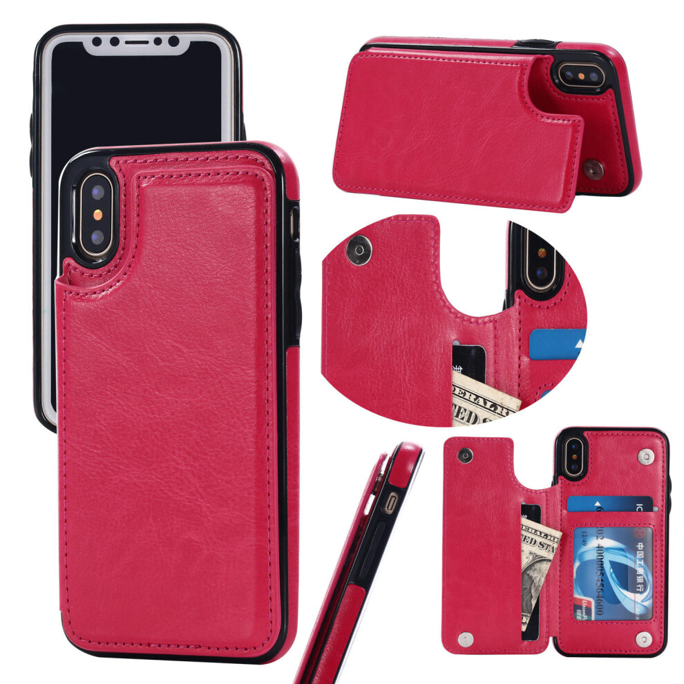 (Rose red, S23) Applicable To IPhone15 Mobile Phone Leather Case Crazy Horse Pattern Apple 13Pro Mobile Phone Case Anti -Fall Card Protection Set