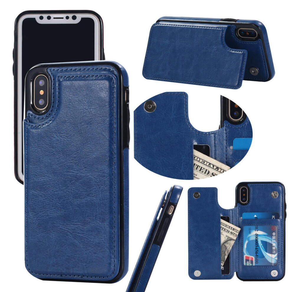 (blue, iPhone11Pro 5.8) Applicable To IPhone15 Mobile Phone Leather Case Crazy Horse Pattern Apple 13Pro Mobile Phone Case Anti -Fall Card Protection