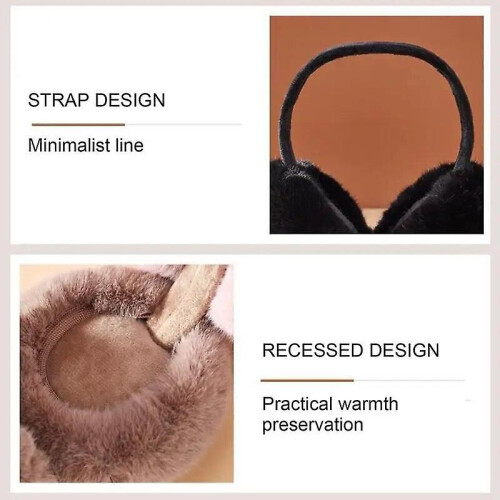 (Black) Earmuffs Fluffy Foldable Ear Warmer Removable Ear Protection Soft Warm Earmuffs 2
