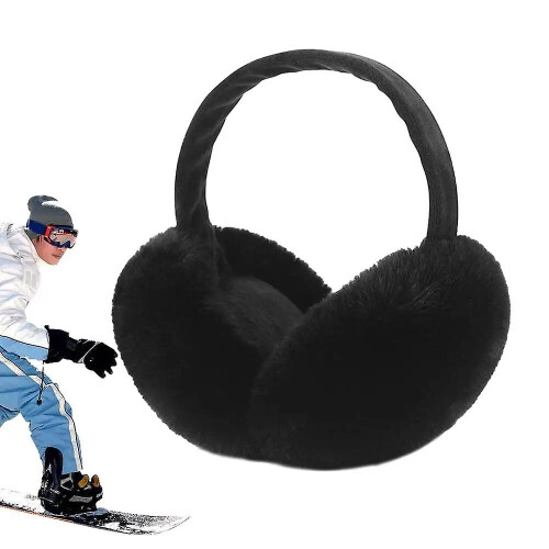 (Black) Earmuffs Fluffy Foldable Ear Warmer Removable Ear Protection Soft Warm Earmuffs