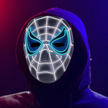 (White) Halloween Masquerade Mask, Spiderman Mask For Adults, Funny Led Costume Mask, Superhero Cosplay Light Up Face Mask For Men Women