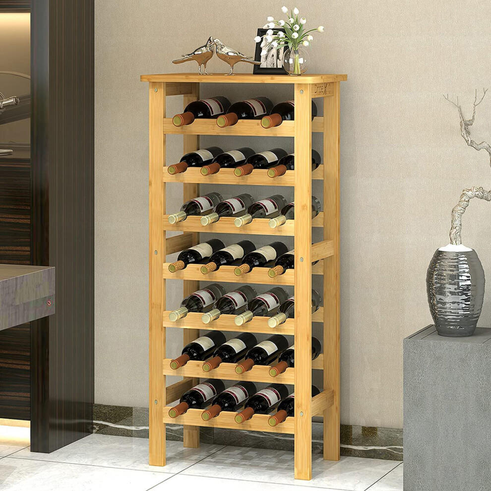 Dripex 7-Tier Bamboo Wine Rack: 27-Bottle Storage Shelves- 47x29x102cm