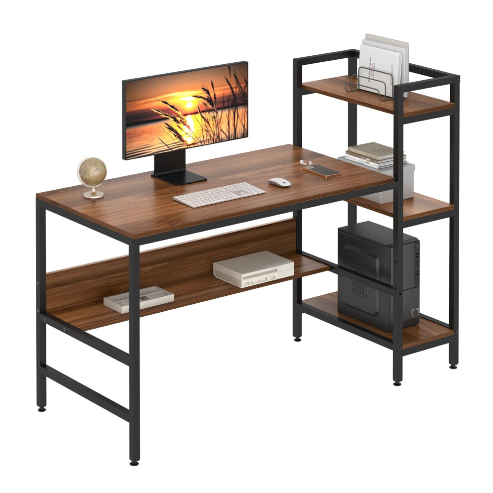 (Red Walnut) Dripex 4-Tier Wood Desk: Modern Office Workstation