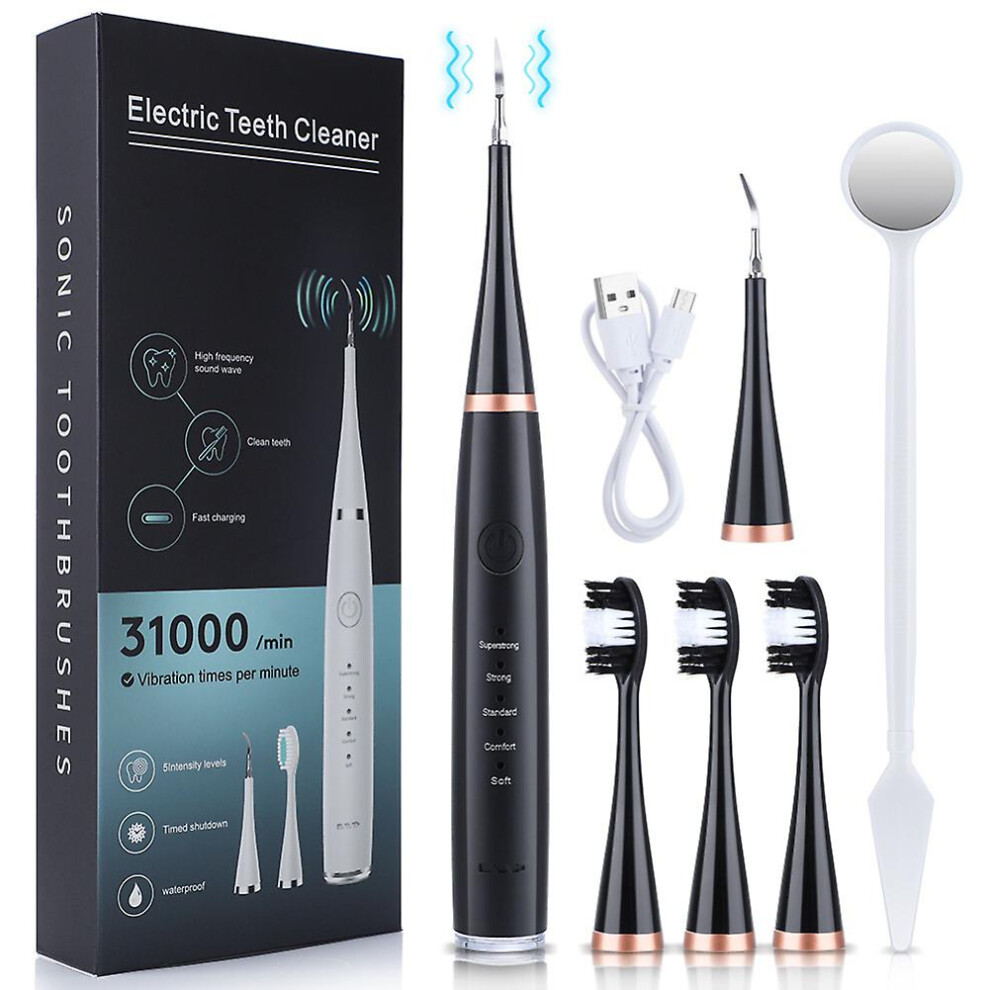 Black (Black) Electric Ultrasonic Tooth Cleaner Dental Scaler Stain Remover Teeth Cleaning Set