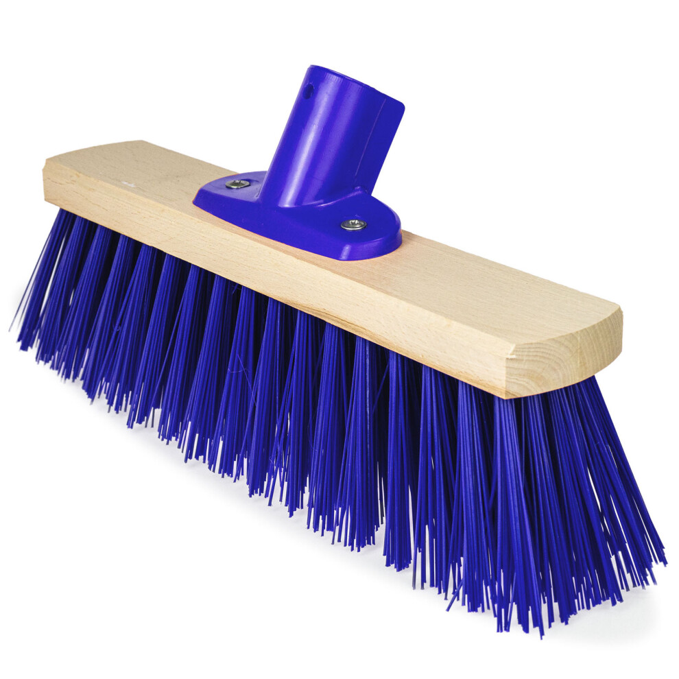 (Blue PET) Heavy Duty Broom Head Stiff Bristles Garden Outdoor Yard Brush Floor Sweeper 12
