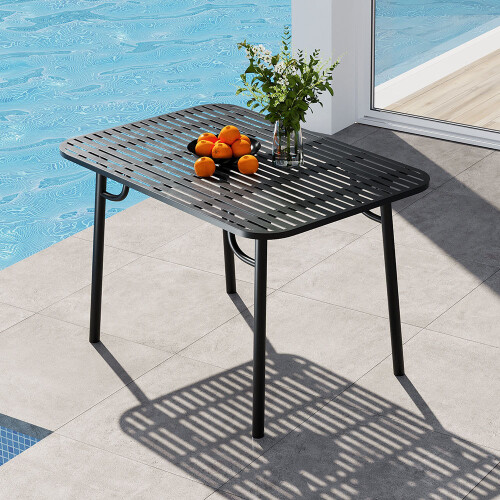Living And Home Outdoor Garden Slatted Rectangular Metal Table 120*80cm