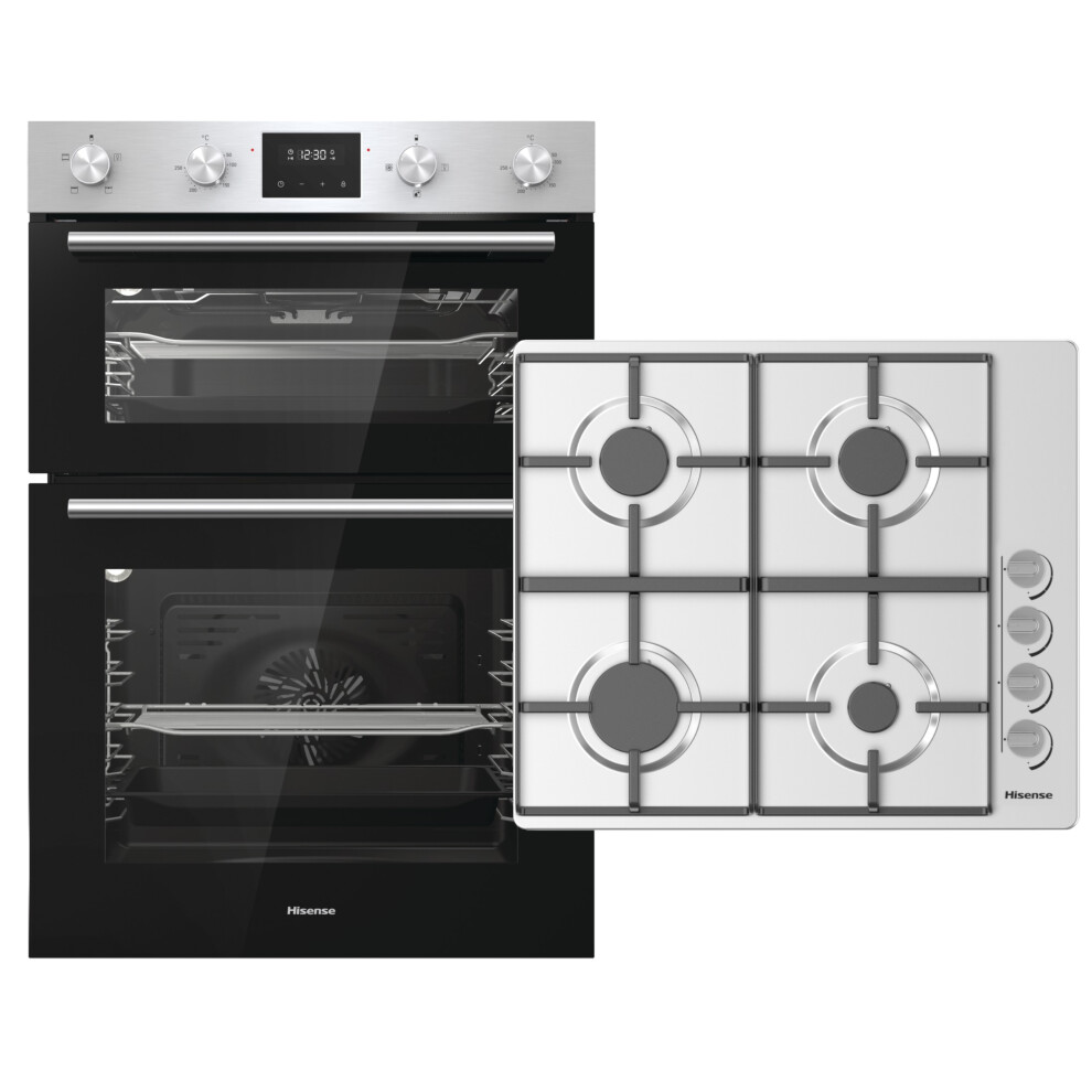 Hisense Built In Electric Double Oven and Gas Hob Pack - Stainless Steel - A/A Rated