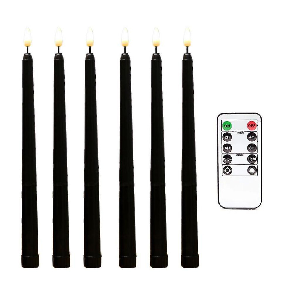 6pcs Flameless Black Taper Candles Flickering With 10-key Remote Timer, Battery Operated Led Candle
