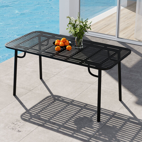 Living And Home Outdoor Garden Slatted Rectangular Metal Table 160*80cm