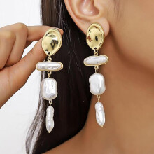 (k4) Gold Baroque Pearl Earrings, Large Pearl Earrings Pearl Drop Earrings For Women, Pearl Earrings Gold Pearl Earrings Dangling As Wedding Bridesmaid Pro