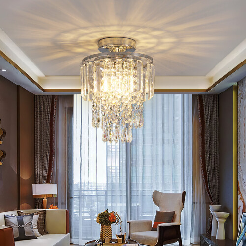 Living And Home Glamorous Crystal Cascade Chandelier with Chrome Accents