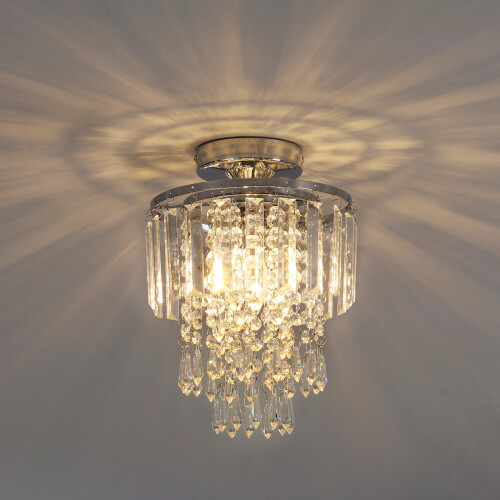 Living And Home Glamorous Crystal Cascade Chandelier with Chrome Accents 1