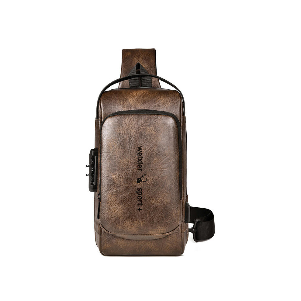 (Dark brown.) Retro Casual Shoulder Messenger Bag Men's Anti -Theft Large -Capacity Chest Bag USB Charging Shoulder Bag Chest Bag Men's Crossbody