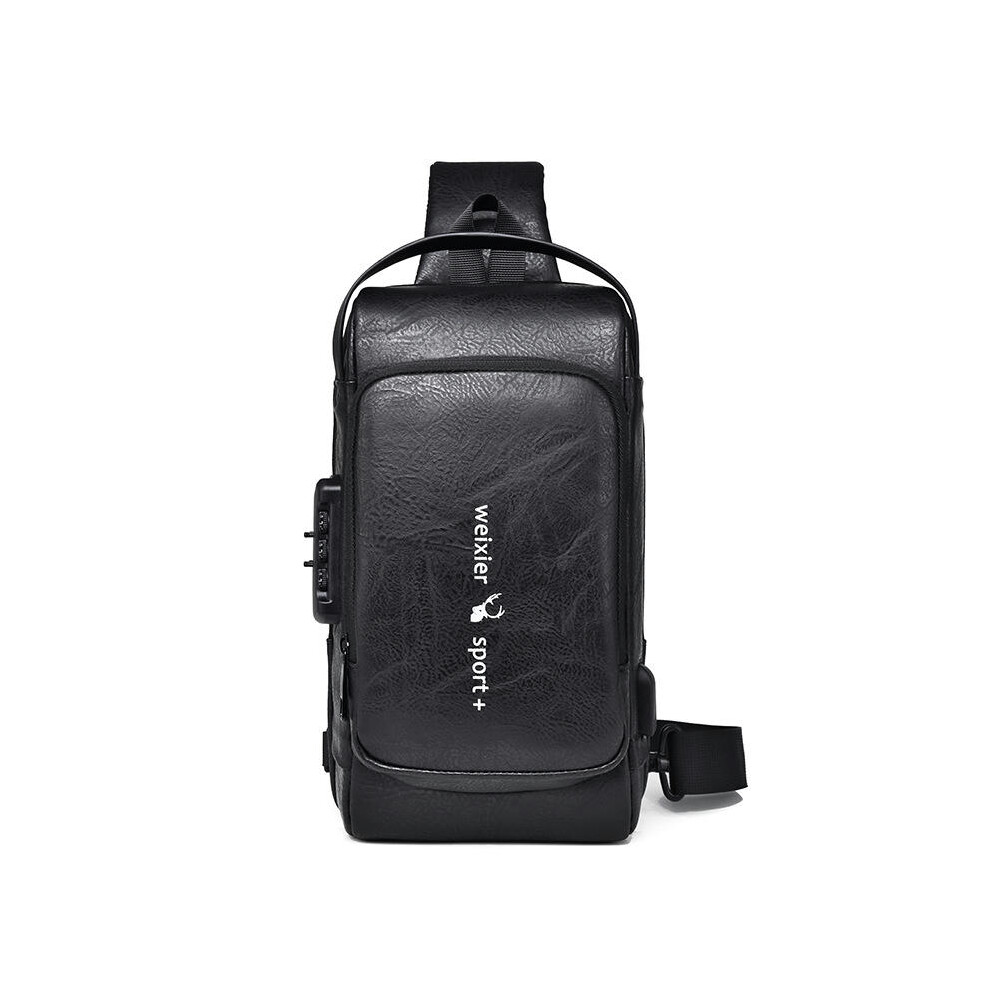 (black.) Retro Casual Shoulder Messenger Bag Men's Anti -Theft Large -Capacity Chest Bag USB Charging Shoulder Bag Chest Bag Men's Crossbody