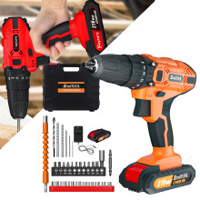 (Red with 1 Battery) 21V Cordless Drill Set Electric Impact Driver Screwdriver 25+1 Torque Setting with 29pcs Accessory and Carry Case