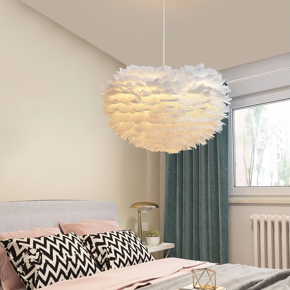 Modern White Chic Fluffy Feather Chandelier Pendant Light Shade Dia 50cm