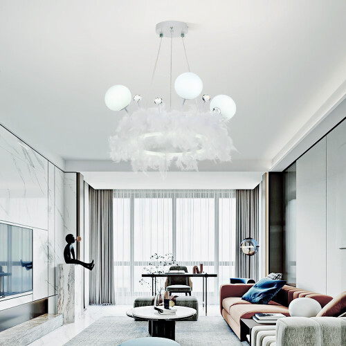 Living And Home Feather LED Pendant Light with Crystal Balls 1