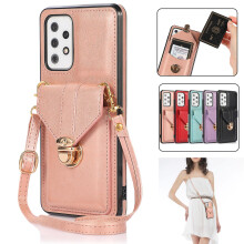 (pink) Samsung Galaxy A52 5g For Women Wallet With Card Holder Strap Crossbody Pu Leather Anti-scratch Protective Cover