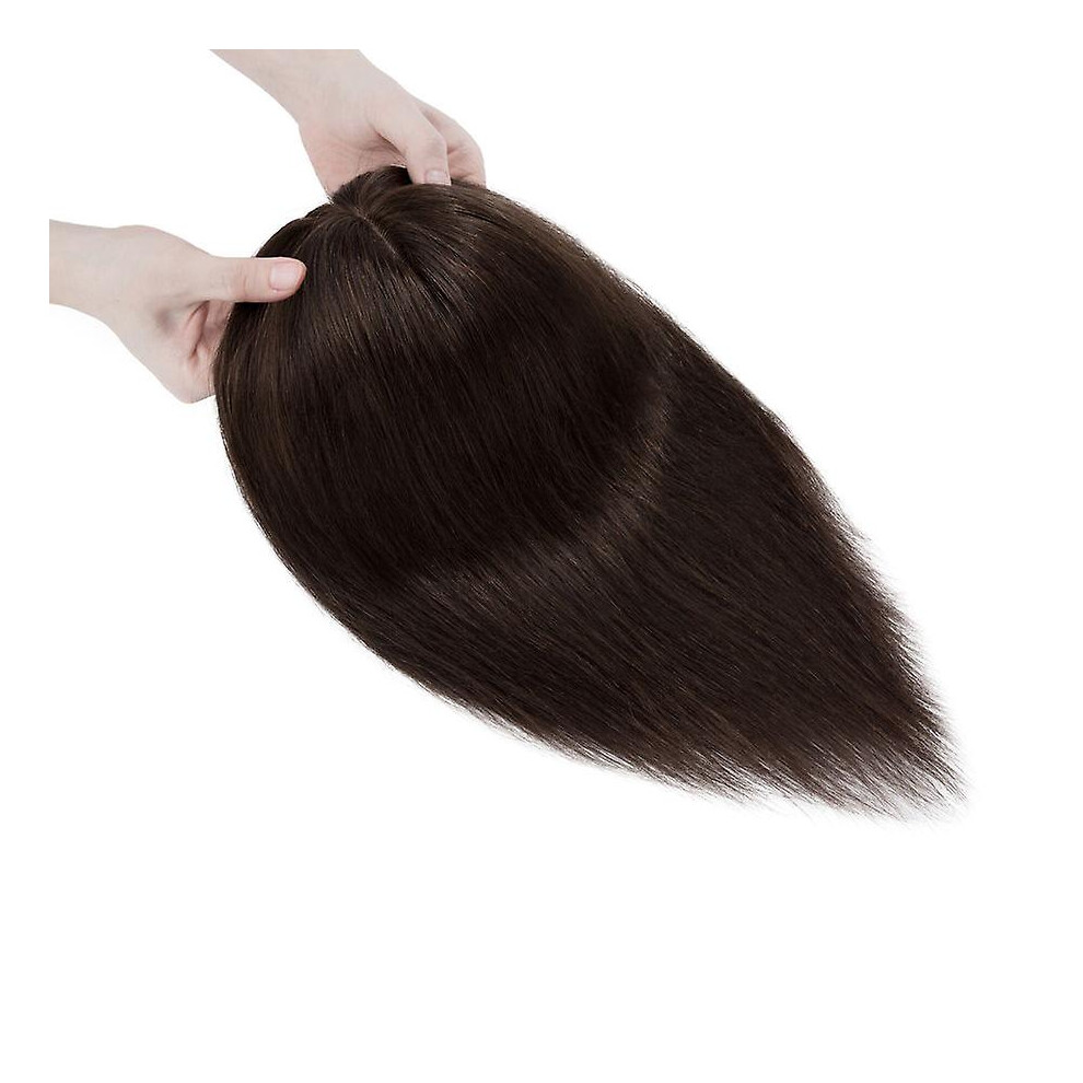 Unisex Brown (Dark 16Inch) Human Hair Toppers With Bangs Straight Hair Clip In Topper