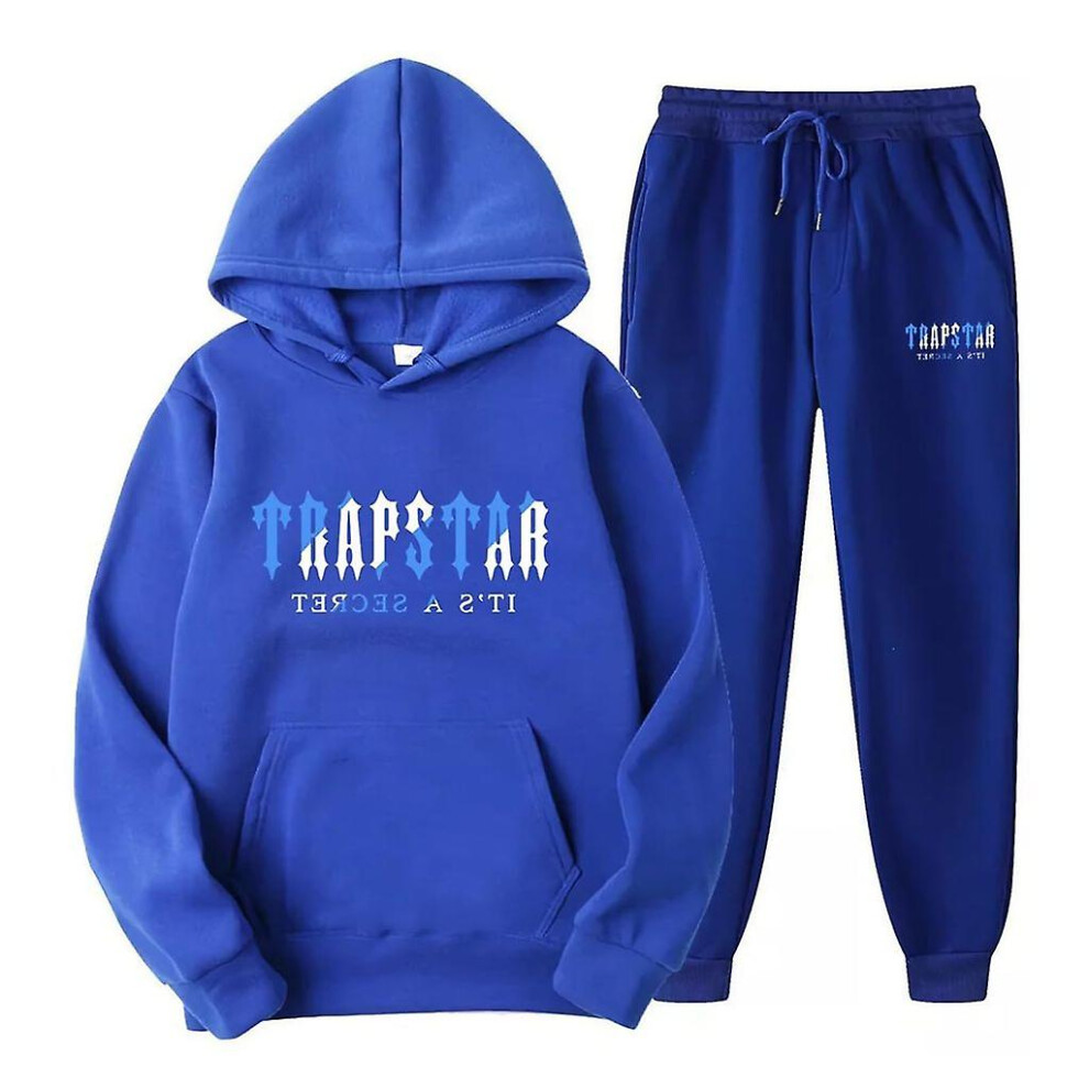 (Blue, S) Jogging Suit For Men And Women, Tracksuit With Trapstar Print, Unisex Sports Suit Set, 2 Piece Hoodie, Sports Trousers, Hoodie, Jogging Bottoms, Hoody