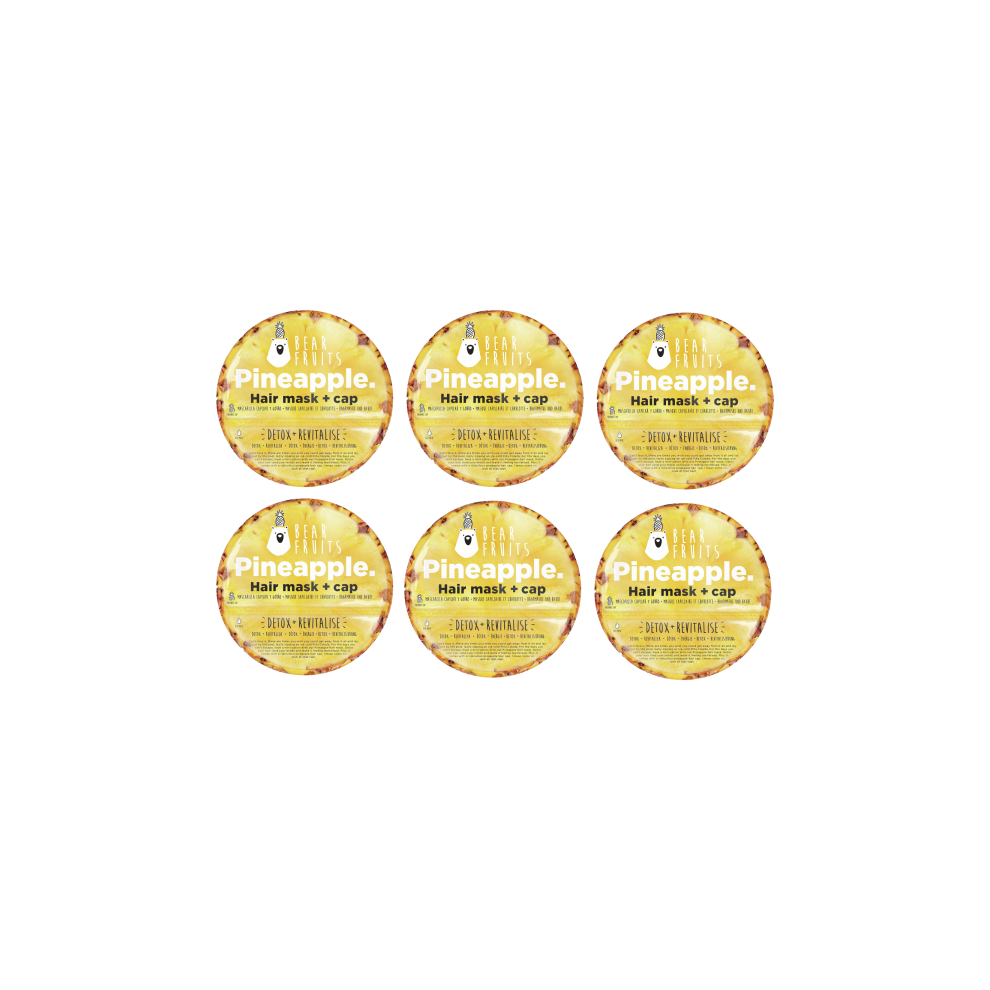 Bear Fruits Pineapple Hair Mask + Cap, Detox + Revitalise, 20ml - Pack of 6