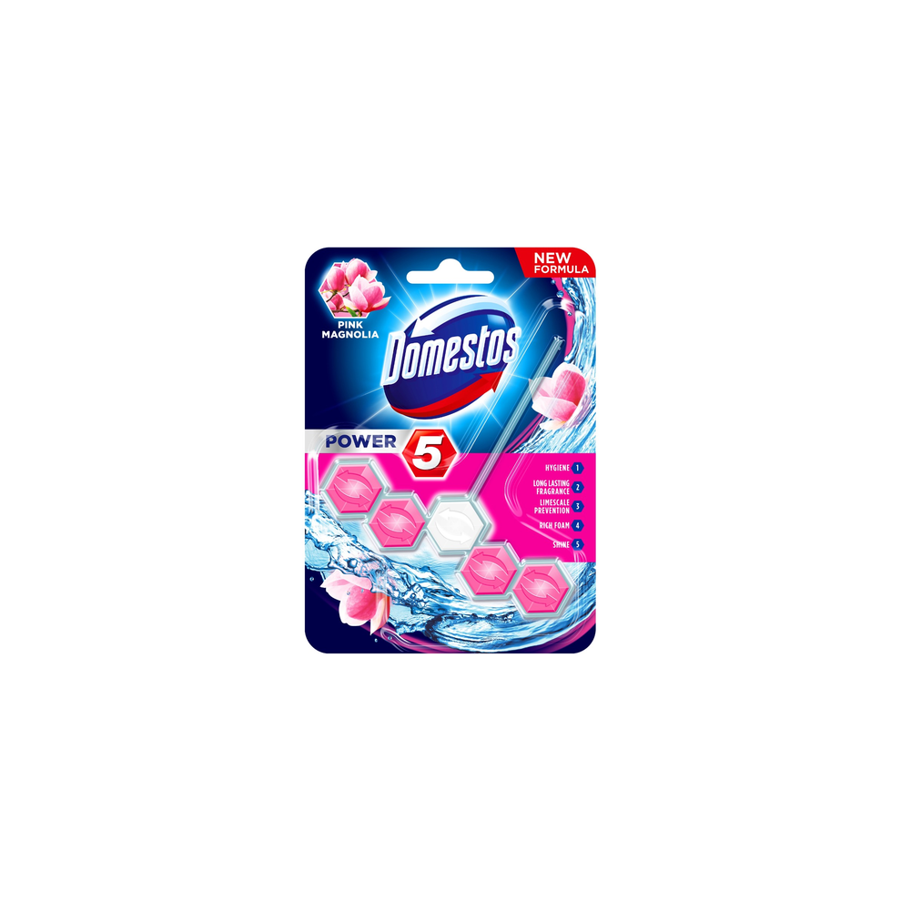 Domestos Power 5 Toilet Rim Block Pink Magnolia 55G